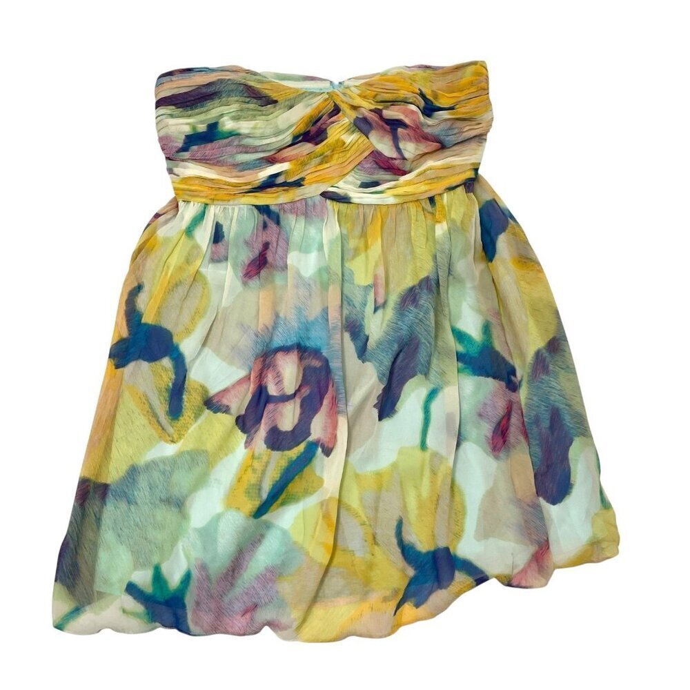 Donna Morgan 100% Silk Colorful Floral Strapless Mini Dress Chiffon size 20W